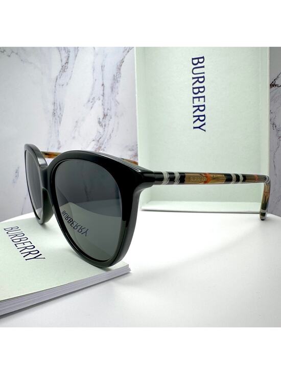 New Burberry Sunglasses Black Front Round Pantos Frame Checkered Arms Gray Lens main image 14